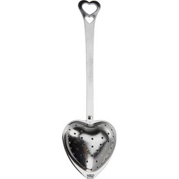  Stainless steel tea strainer in heart shape, measuring 14x4cm. Ideal for brewing loose leaf tea with a stylish design.