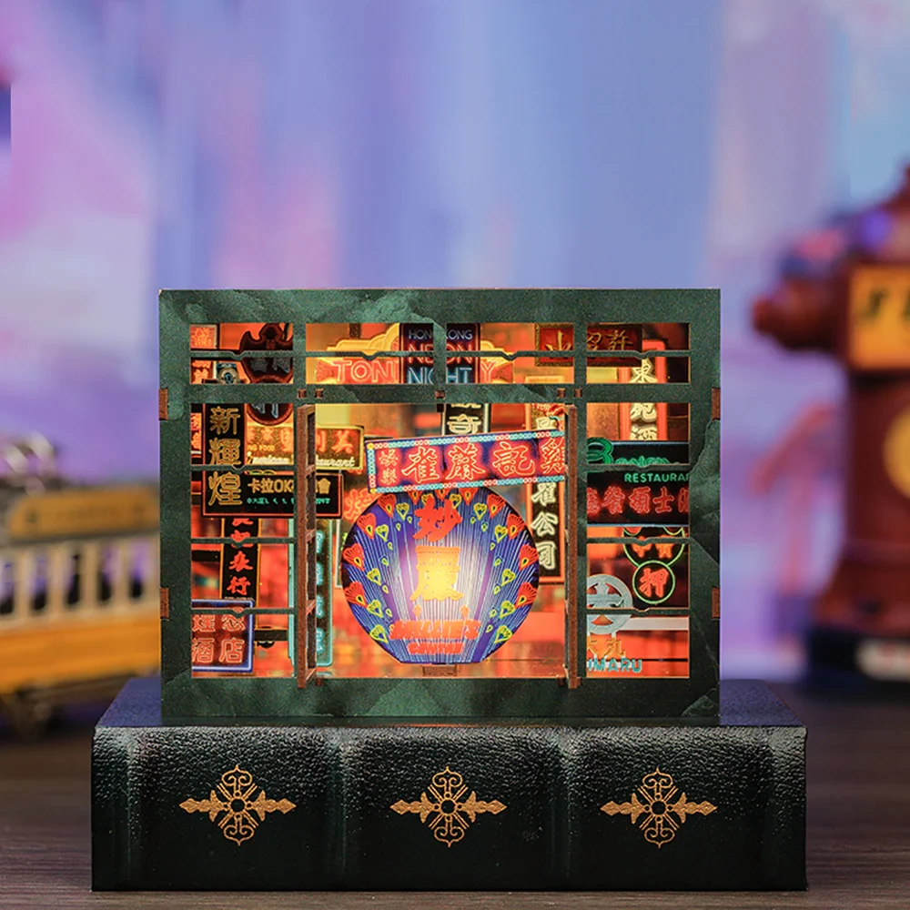 DIY Boeknook Hong Kong Neon Nacht 17x13x10cm voor Tieners