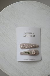 Barrettes beige rose + pois