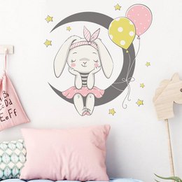 Kanin sidder på månen piger soveværelse wallsticker