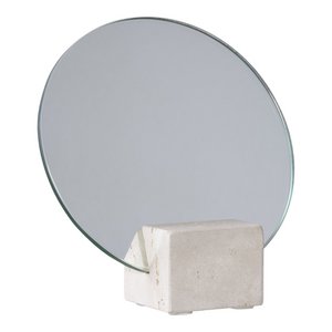 Table Mirror - Beige, Glass, Travertine, Ø18x18cm