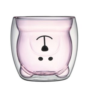 Schattige beerbeker in roze - dubbelwandig isolatieglas voor koude en warme dranken 230ml