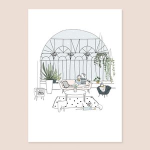 Print Conservatory - Familie im Wohnzimmer mit Herdsofa und Baldachin