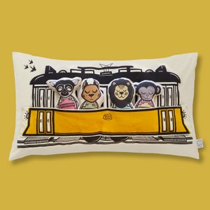 Interactieve kussenhoes van biologisch katoen - Oude tram