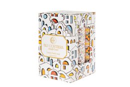  Three rectangular soap bars in a decorative box with colorful patterns and illustrations.