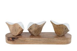  Wooden sculpture of 3 birds on a mango wood base, measuring 22x5x6cm. The birds have a natural, rustic appearance with a warm, earthy color palette.
