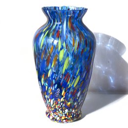 Vaso in Vetro Soffiato stile "CLASSIC" Lavorato a Mano con Murrine di Murano, linea “I Colori di Murano” h. 30 cm. Made in Italy