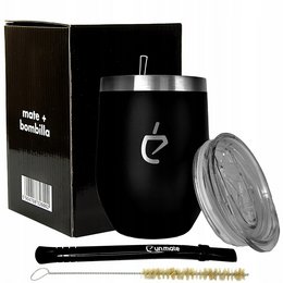 Stainless steel yerba mate tea set with insulated tumbler, bombilla straw, and cleaning brush. Ideal for enjoying traditional yerba mate tea.