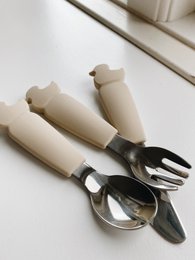 Silicone Stainless Steel Cutlery Set - Oyster Beige