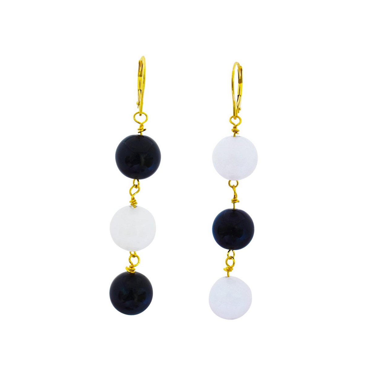 Weißer Achat und schwarzer Onyx, Gelbgold-Vermeil, 9-karätige oder 18-karätige Goldohrringe, mutiger und schöner Statement-Schmuck, Gold-Vermeil-Ohrringe, Kollektion Bloom | von nlanlaVictory