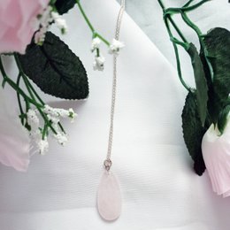 Rozenkwarts Teardrop Hanger Sterling zilveren ketting
