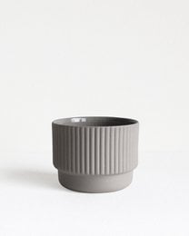 Light gray ceramic cappuccino mug with ribbed texture, 120 ml capacity.