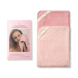 Soft microfiber face towel, blush pink rosé, highly absorbent, textured weave, folded rectangular shape