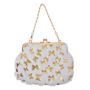 Wallet 15x10 cm white gold-colored synthetic butterflies makeup bag