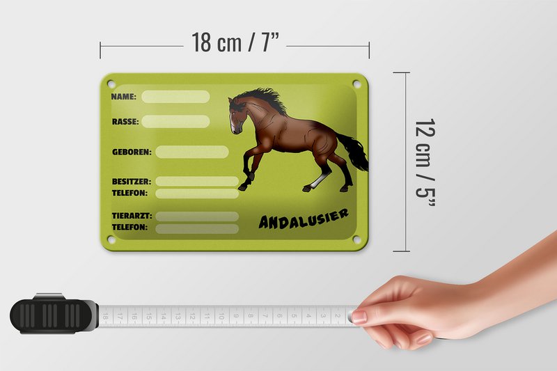 Tin Sign Horse 18x12cm Andalusian Name Owner Breed Decoration