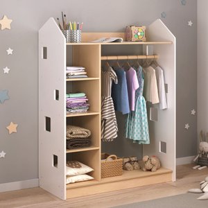 Open children's wardrobe in the shape of a house BusyKids - White