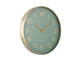  Elegant wall clock with a glow-in-the-dark face and gold-tone frame. Suitable for modern home decor.