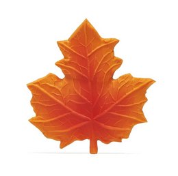 Autumn leaf teething toy in orange color, designed for babies to chew on and soothe their gums during teething.