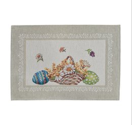  Easter placemat with colorful gobelin eggs, basket design, gray border, spring holiday table decor