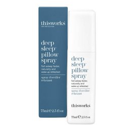  This Works Deep Sleep Pillow Spray, a 75 ml bottle of relaxing pillow mist with lavender and chamomile to promote restful sleep.