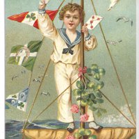 Dubbele kaart m env. Jongetje op Zee Glitter