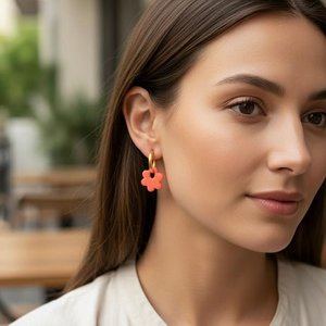 Sunburst Flower Hoops - Handcrafted hoop earrings with flower