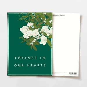 Funeral card white flowers 'forever in our hearts', FSC certified