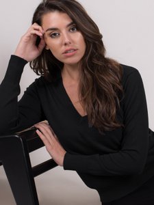 Women's sweater black viscose V neck long sleeves - New York
