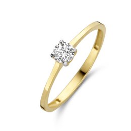  Gold solitaire ring with square zirconia stone, 4-prong setting, elegant women's jewelry, 14 karat gold band.