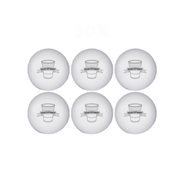 Set of 6 clear plastic beer pong balls with OG Red logo. Ideal for party games and beer pong tournaments.