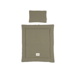 Muslin bedding set in forest green color, designed in collaboration with MalomiKids. Includes a duvet cover and pillow case made of soft, breathable muslin material.