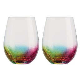 A set of 2 neon-colored DOF (double old-fashioned) tumblers with a vibrant, gradient-like design. The glasses feature a colorful, rainbow-like pattern that adds a fun, modern touch to any glassware collection.