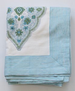 Handgemaakt blockprint tafellaken met Indiase blauwe print – Hindi blue 270 cm