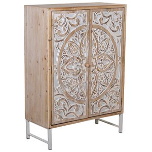 HOUTEN BORD MET 2 DEUREN + 1 PLAAT, DEUREN MET RELIEF 85X38X120CM, POOT HOOG: 19CM ST68300