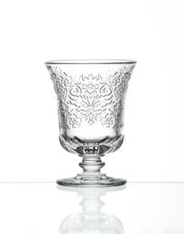 Set of 6 clear glass water glasses with an intricate floral pattern design. The glasses have a classic pedestal base and measure approximately 23 cl in capacity.