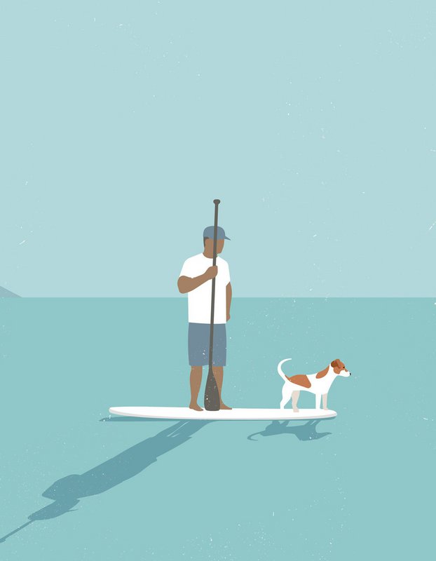 Paddleboarder og hund