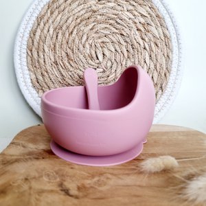 Silikonschale mit Saugnapf und Löffel – Puderrosa