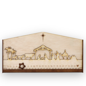 Design Adventskalender Kerststal – vierlaags Natuurhout met Ster van Bethlehem | Sfeervolle Kerstdecoratie