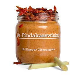 Chili pepper and lemongrass infused peanut butter with a smooth, creamy texture. Contains roasted peanuts, chili peppers, lemongrass, and other natural ingredients.
