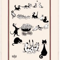 Large Dubout Multi-Cat Tea Towel Ecru