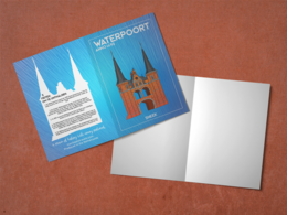 Greeting cards with illustrations of cathedrals in various languages, including Dutch, Frisian, German, and English, available with or without envelopes and sleeves.