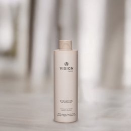 Shower gel refill in a minimalist white bottle with the brand name "Vision" printed on it. The product appears to be a sustainable or eco-friendly option, with variant names like "Nature's Best" and "There's No Planet B" suggesting an environmentally-conscious focus.
