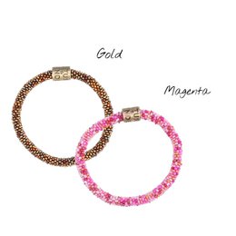  Gold and magenta woven roll-on bracelets, Mother's Day gift set, colorful beaded bracelets