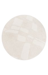  A round, soft, high-pile, Nordic white, boho Scandi-style carpet or rug, suitable for living rooms, measuring 200 cm in diameter.