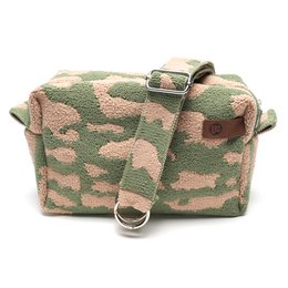  Camouflage crossbody bag with adjustable strap and leather accent. Suitable for carrying essentials on the go.