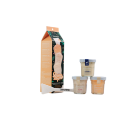 A set of three nourishing facial care products in mango scent, including a routine set for skin care.