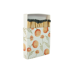  Long matches in a box with a floral pattern featuring marigolds.