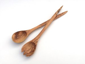 2er Set Salatbesteck Barcelona 33 cm Salatlöffel aus Olivenholz