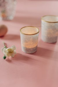 Kleine theelichthouder van glas & Chiyogami-papier | Celeste | Met de hand gemaakt