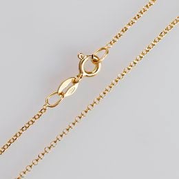 A 925 sterling silver pea chain necklace, 1.1mm thick, with a diamond-coated, gold-plated finish. Available in various lengths from 40cm to 90cm.
